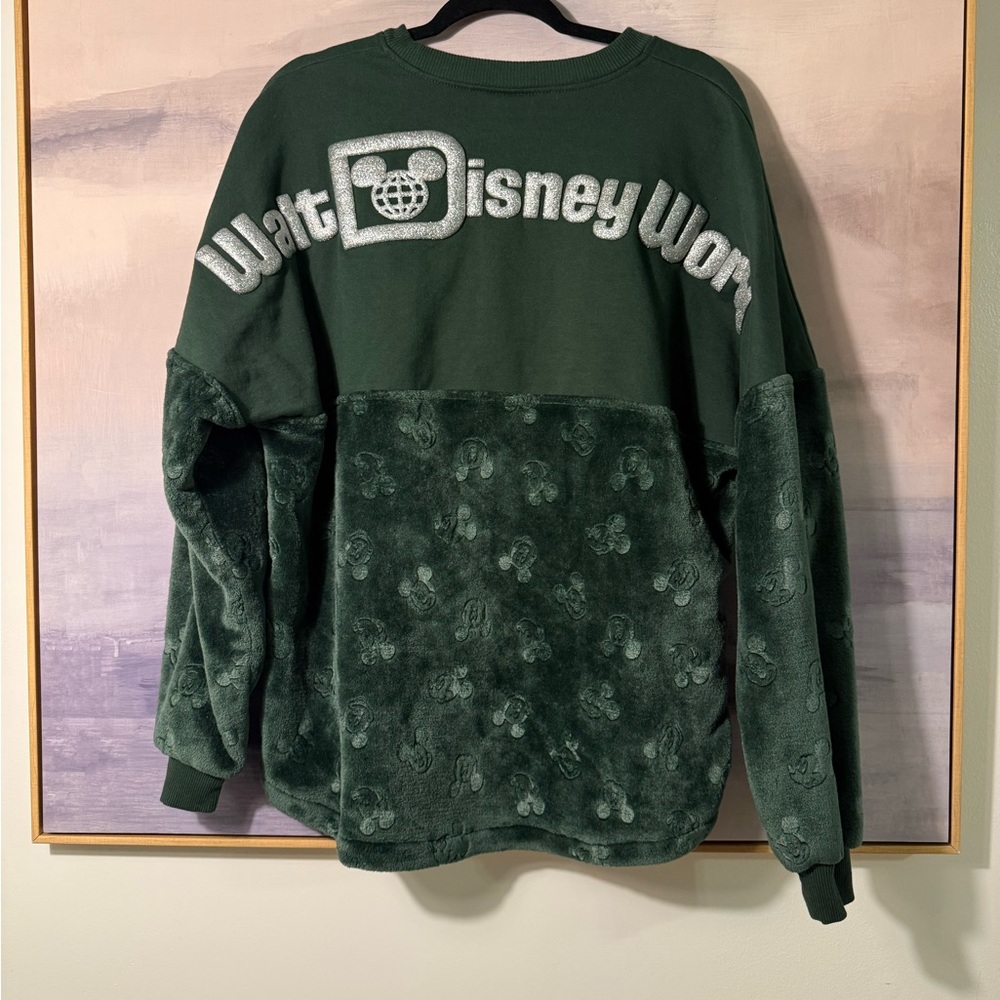 Disney World Spirit Jersey Mickey Dark Green Silver Crewneck Fleece Sweatshirt - Picture 2 of 6